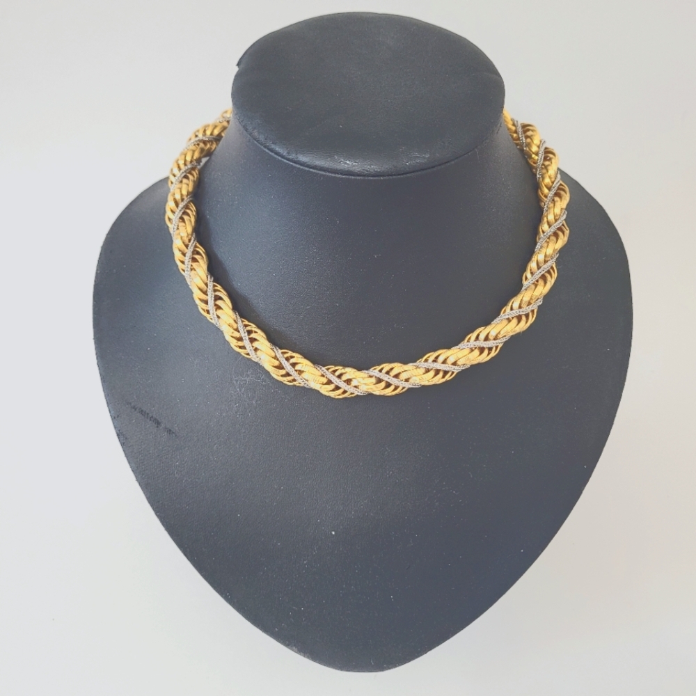 Vintage Trifari twisted gold and silver choker chain necklace